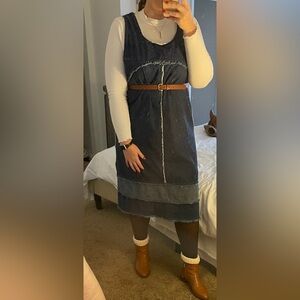 Vintage Denim Sleeveless Dress with Frayed Edges